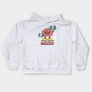 Train your brain, cartoon mascot's brain exercises barbell Kids Hoodie